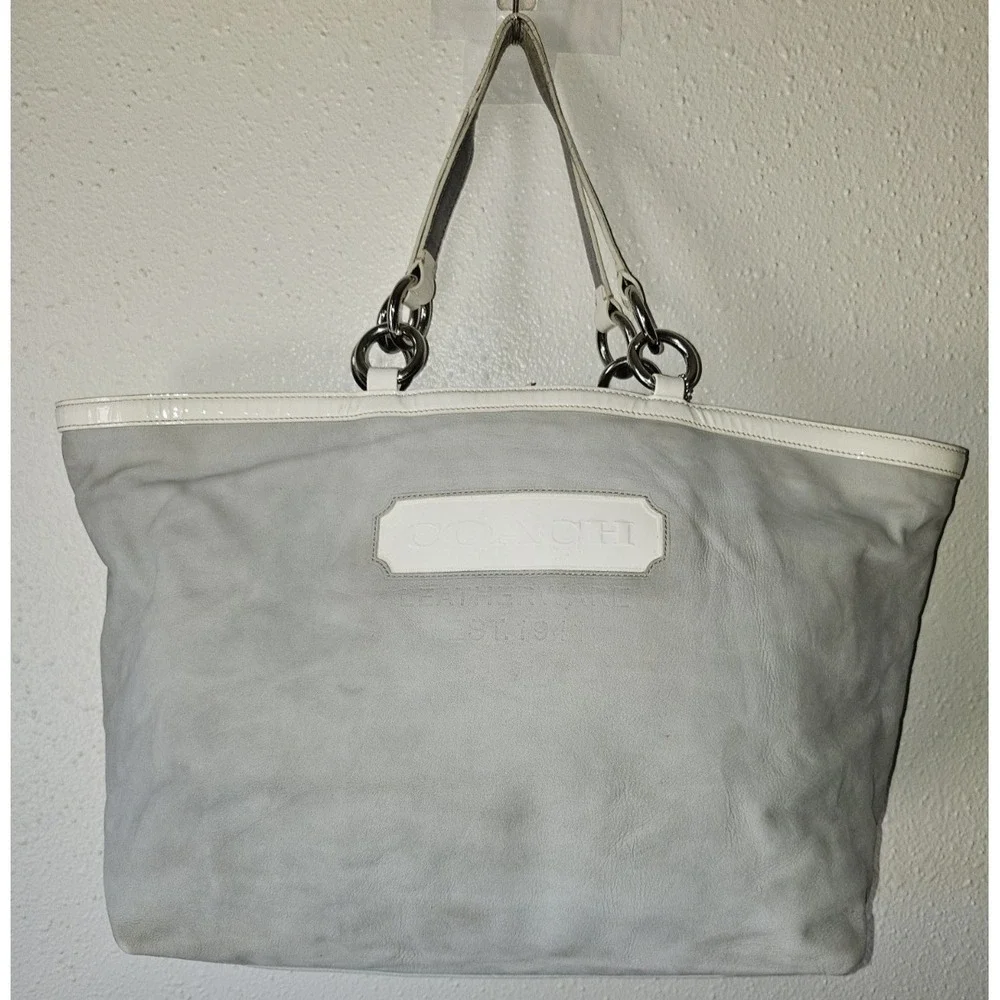 Coach Vintage Suede Tote in Grey and White